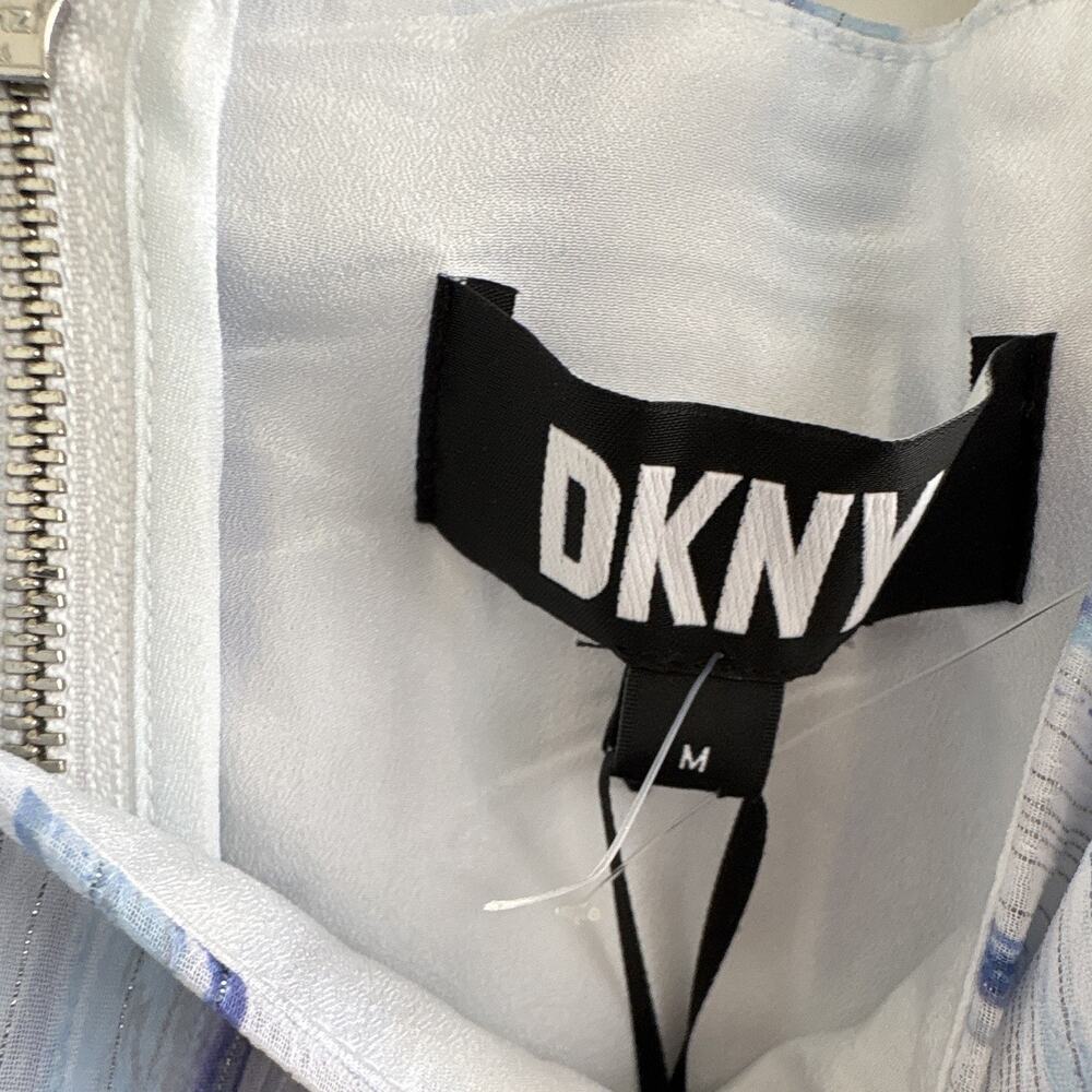 DKNY Women’s Size M Blue/White Abstract Chiffon Tank Cami Square Neck Zip - Picture 4 of 7
